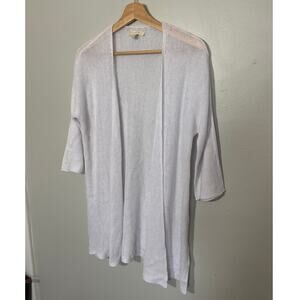 Women's Size S Eileen Fisher White Crochet Open Cardigan 100% Linen Lightweight